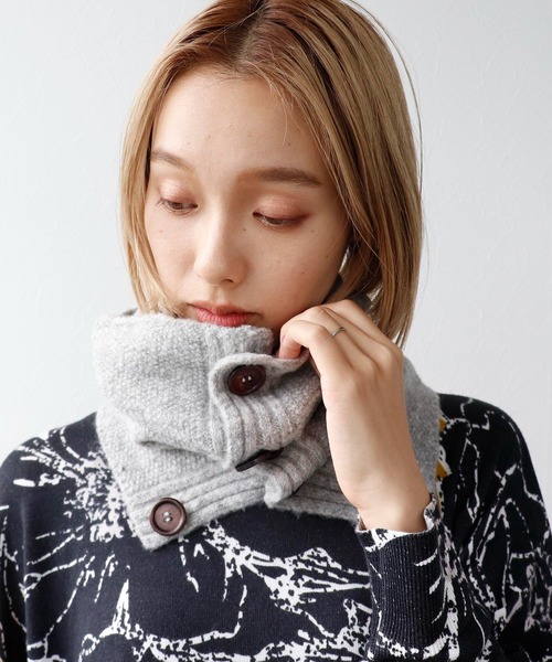 セール】フワフワカノコニット釦付きスヌード（ネックウォーマー