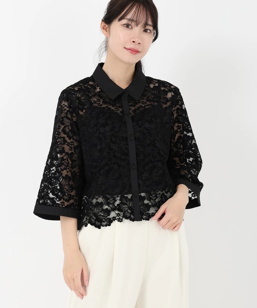 STRAWBERRY-FIELDS（ストロベリーフィールズ）の「レリーフレース_起毛レースシャツ（シャツ/ブラウス・レディース・オフホワイト/ブラック・2）」の5枚目の写真