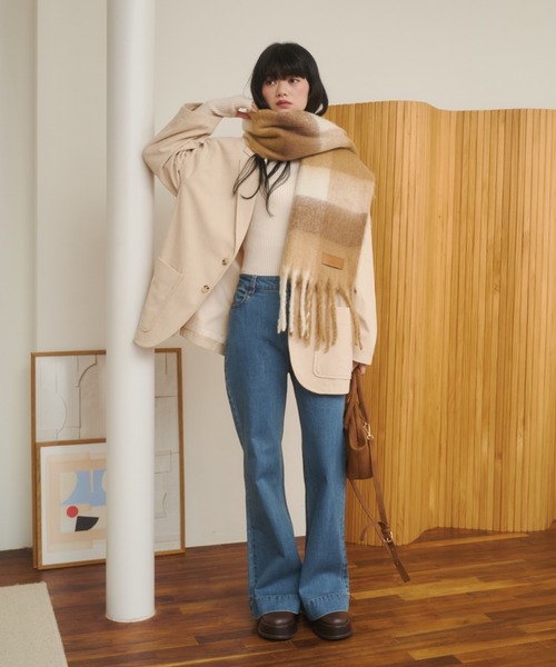 REMOON（リムーン）の「ボリュームフリンジマフラー（マフラー・レディース・オフホワイト/チェック/レッド・FREE）」の21枚目の写真