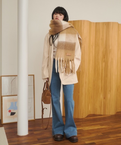 REMOON（リムーン）の「ボリュームフリンジマフラー（マフラー・レディース・オフホワイト/チェック/レッド・FREE）」の20枚目の写真