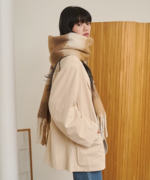 REMOON（リムーン）の「ボリュームフリンジマフラー（マフラー・レディース・オフホワイト/チェック/レッド・FREE）」の8枚目の写真