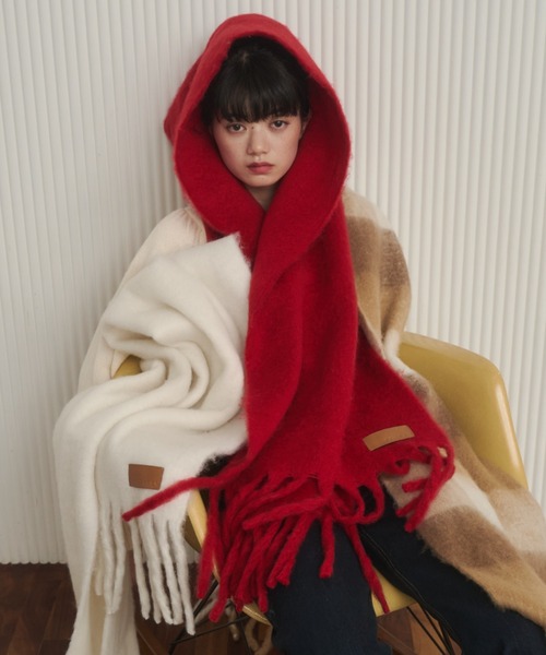 REMOON（リムーン）の「ボリュームフリンジマフラー（マフラー・レディース・オフホワイト/チェック/レッド・FREE）」の19枚目の写真