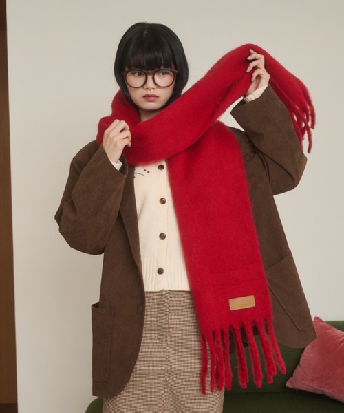 REMOON（リムーン）の「ボリュームフリンジマフラー（マフラー・レディース・オフホワイト/チェック/レッド・FREE）」の16枚目の写真