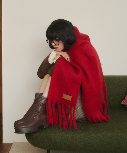 REMOON（リムーン）の「ボリュームフリンジマフラー（マフラー・レディース・オフホワイト/チェック/レッド・FREE）」の17枚目の写真