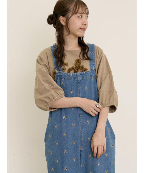 Samansa Mos2(サマンサ モスモス)の「【接触冷感】レースコード刺繍パフスリーブTシャツ(Tシャツ/カットソー・レディース・ベージュ/キナリ/ブラック・F)」の3枚目の写真