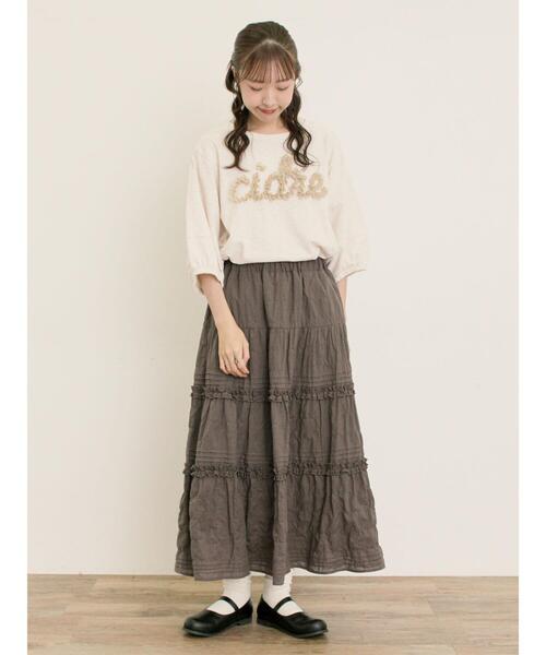 Samansa Mos2(サマンサ モスモス)の「【接触冷感】レースコード刺繍パフスリーブTシャツ(Tシャツ/カットソー・レディース・ベージュ/キナリ/ブラック・F)」の6枚目の写真