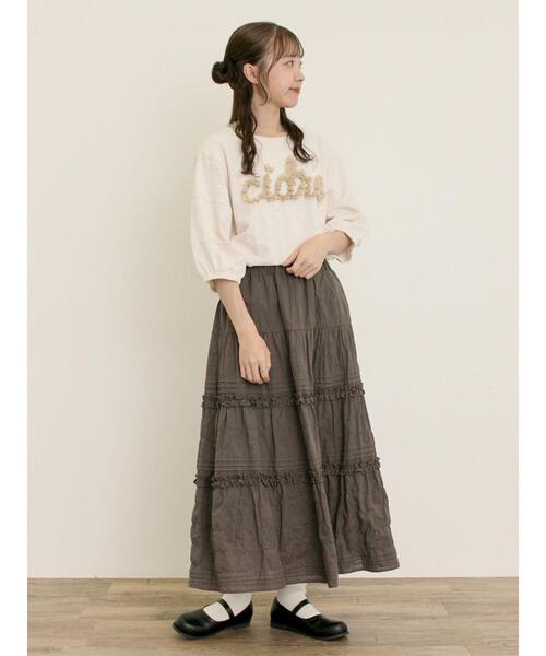 Samansa Mos2(サマンサ モスモス)の「【接触冷感】レースコード刺繍パフスリーブTシャツ(Tシャツ/カットソー・レディース・ベージュ/キナリ/ブラック・F)」の7枚目の写真