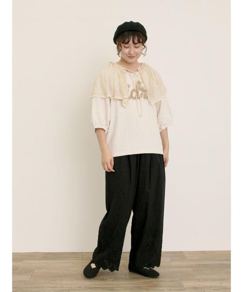 MOGA パフスリーブTシャツ 接触冷感】レースコード刺繍パフスリーブTシャツ（Tシャツ