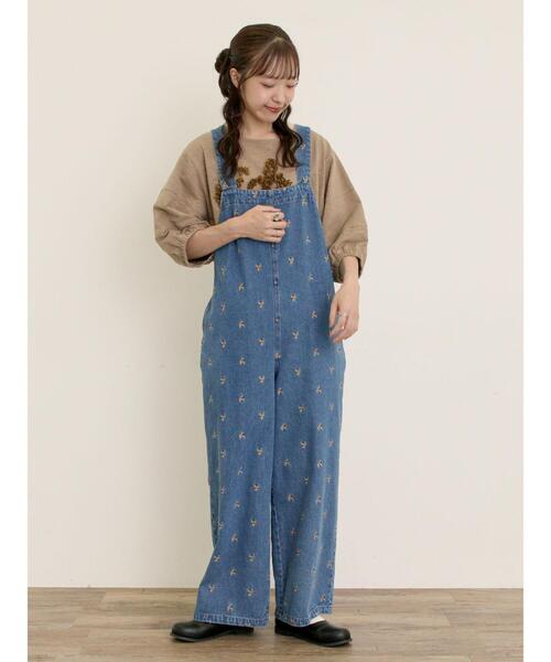 Samansa Mos2(サマンサ モスモス)の「【接触冷感】レースコード刺繍パフスリーブTシャツ(Tシャツ/カットソー・レディース・ベージュ/キナリ/ブラック・F)」の13枚目の写真