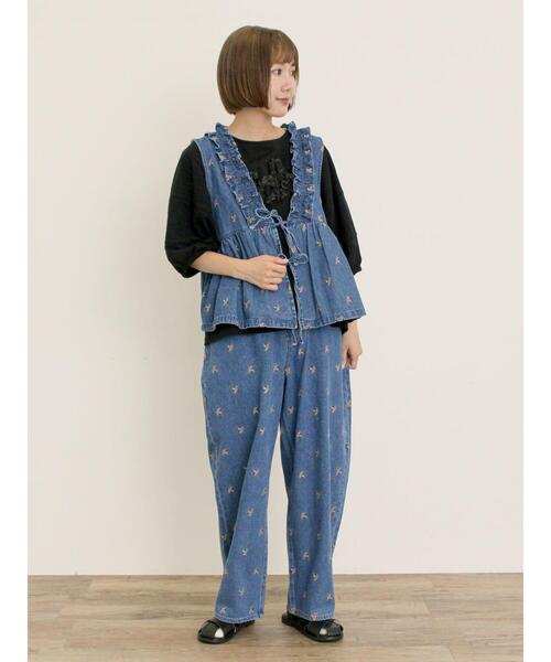 Samansa Mos2(サマンサ モスモス)の「【接触冷感】レースコード刺繍パフスリーブTシャツ(Tシャツ/カットソー・レディース・ベージュ/キナリ/ブラック・F)」の19枚目の写真