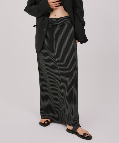 LIENCOEUR（リアンクール）の「フラップストライプスカート（スカート・レディース・グレー/ダークグレー・FREE）」の2枚目の写真