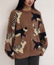 ふわふわシャギーニット 猫 クルーネック