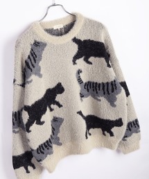 ふわふわシャギーニット 猫 クルーネック