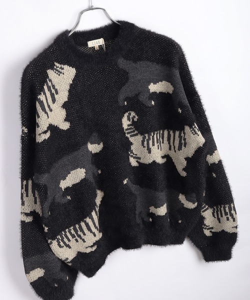 WESTSEA(ウエストシー)の「ふわふわシャギーニット 猫 クルーネック(ニット/セーター・メンズ・ブラック/アイボリー/ブラウン・L/M)」の2枚目の写真