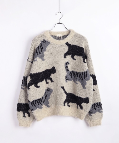 WESTSEA(ウエストシー)の「ふわふわシャギーニット 猫 クルーネック(ニット/セーター・メンズ・ブラック/アイボリー/ブラウン・L/M)」の6枚目の写真