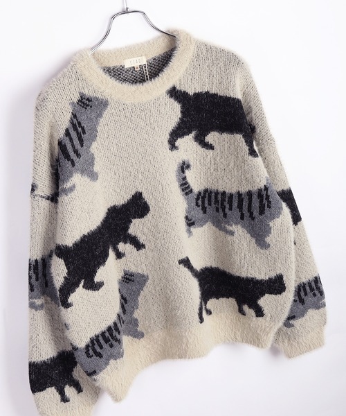 WESTSEA(ウエストシー)の「ふわふわシャギーニット 猫 クルーネック(ニット/セーター・メンズ・ブラック/アイボリー/ブラウン・L/M)」の8枚目の写真