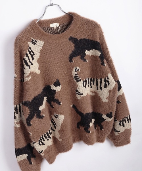 WESTSEA(ウエストシー)の「ふわふわシャギーニット 猫 クルーネック(ニット/セーター・メンズ・ブラック/アイボリー/ブラウン・L/M)」の16枚目の写真