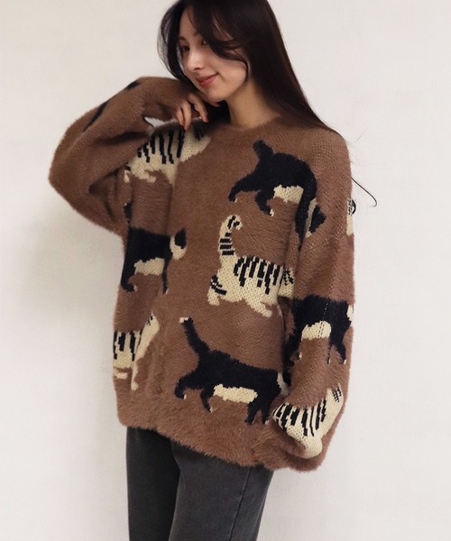 WESTSEA(ウエストシー)の「ふわふわシャギーニット 猫 クルーネック(ニット/セーター・メンズ・ブラック/アイボリー/ブラウン・L/M)」の21枚目の写真