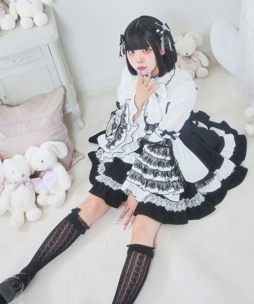 フリルハイネックレースリボンプリンセスブラウス（シャツ/ブラウス