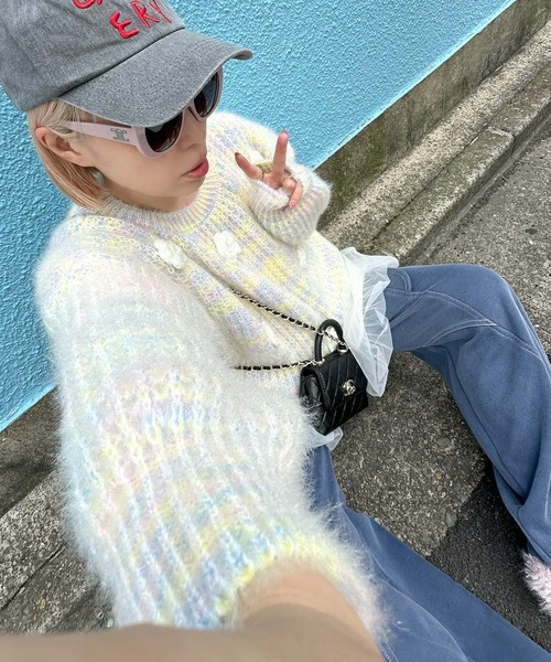 Alley Tokyo(アリートーキョー)の「お花モチーフニット(ニット/セーター・レディース・ピンク/イエロー・FREE)」の17枚目の写真