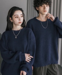 BLUE FRONCE ロゴ入り ニットセーター 長袖　オーバサイズ LOEFF ニット セーター 「LOEFF」リリヤン Vネック プルオーバー