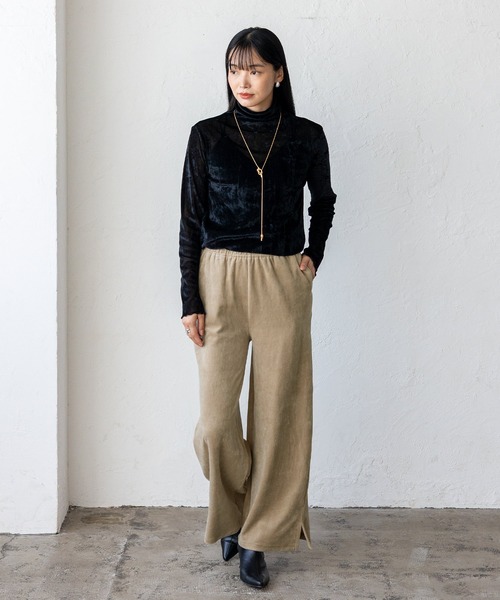 No Rule No Line（ノール－ルノーライン）の「ベロアリラックススリットパンツ 暖パン（その他パンツ・レディース・アイボリー/ネイビー/ベージュ系・FREE）」の6枚目の写真