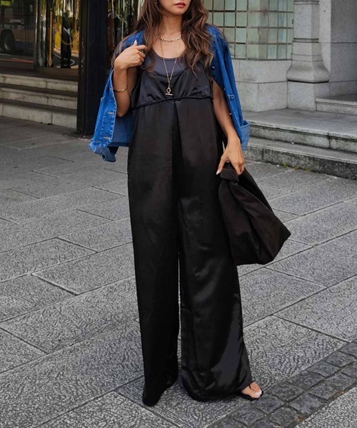 esutoreja（エストレジャ）の「サテンキャミソールオールインワン（つなぎ/オールインワン・レディース・グレイッシュベージュ/ブラック・FREE）」の9枚目の写真