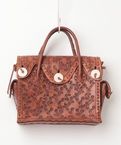 美品✨オッズオネスト ハンドバッグ カービング 花柄 フリル 編み込み 肩掛け チェック レースフリル 花刺繍 綿 トートバッグ ハンドバッグ 肩掛け