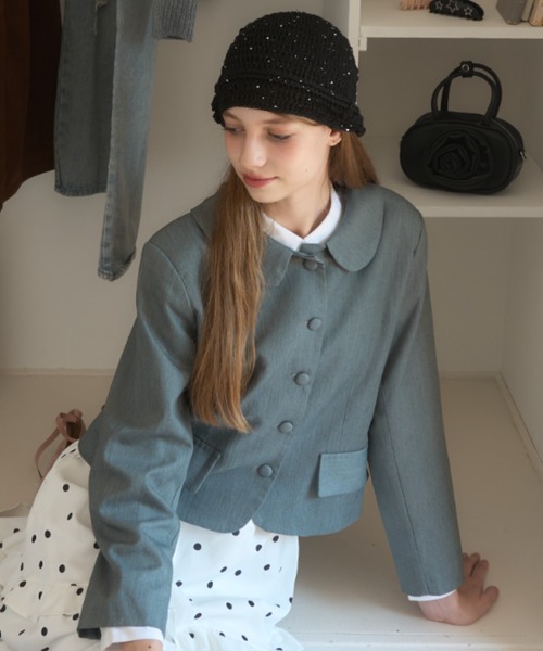 Birthday room（バースデイルーム）の「丸襟ジャケット/round-collar jacket（テーラードジャケット・レディース・グレー・FREE）」の9枚目の写真