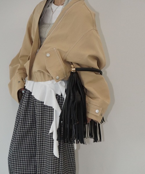 chuclla（チュクラ）の「デザインステッチ ノーカラーブルゾン chw25a073（ブルゾン・レディース・ベージュ・FREE）」の6枚目の写真