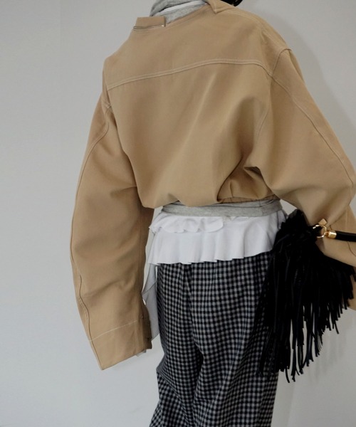 chuclla（チュクラ）の「デザインステッチ ノーカラーブルゾン chw25a073（ブルゾン・レディース・ベージュ・FREE）」の10枚目の写真