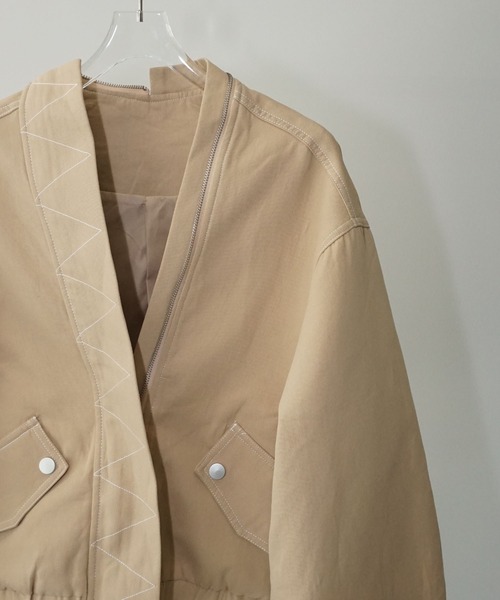 chuclla（チュクラ）の「デザインステッチ ノーカラーブルゾン chw25a073（ブルゾン・レディース・ベージュ・FREE）」の13枚目の写真