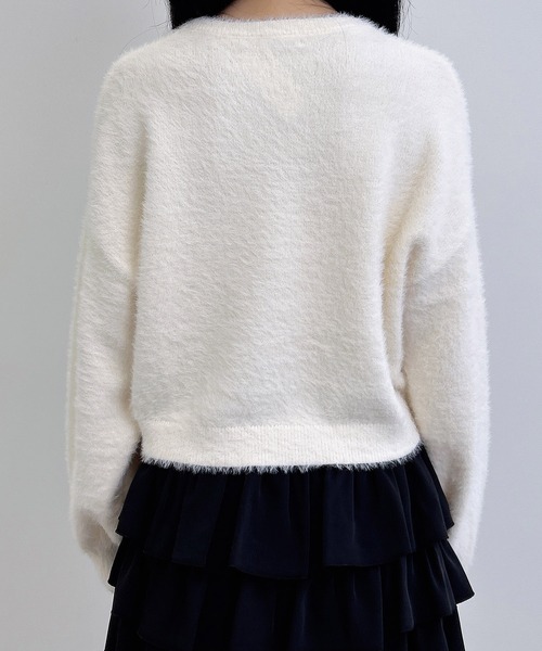 INGNI（イング）の「ショート丈フェザーロゴニット（ニット/セーター・レディース・ホワイト×ブラック/ブラック×ホワイト/ピンク系7/ライトグレー系6・M）」の9枚目の写真