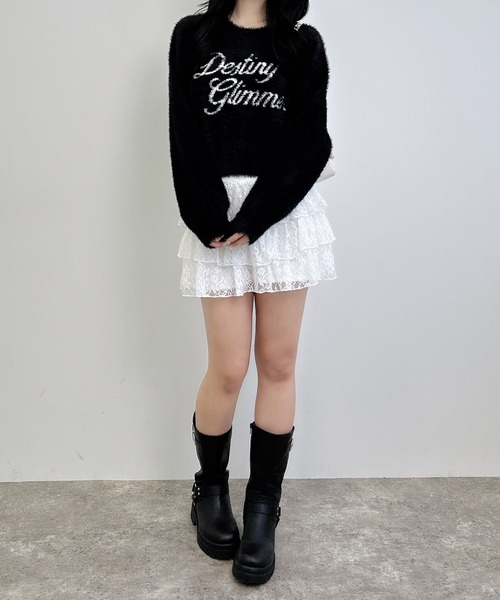 INGNI（イング）の「ショート丈フェザーロゴニット（ニット/セーター・レディース・ホワイト×ブラック/ブラック×ホワイト/ピンク系7/ライトグレー系6・M）」の17枚目の写真