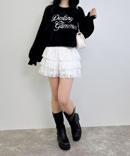 INGNI（イング）の「ショート丈フェザーロゴニット（ニット/セーター・レディース・ホワイト×ブラック/ブラック×ホワイト/ピンク系7/ライトグレー系6・M）」の18枚目の写真