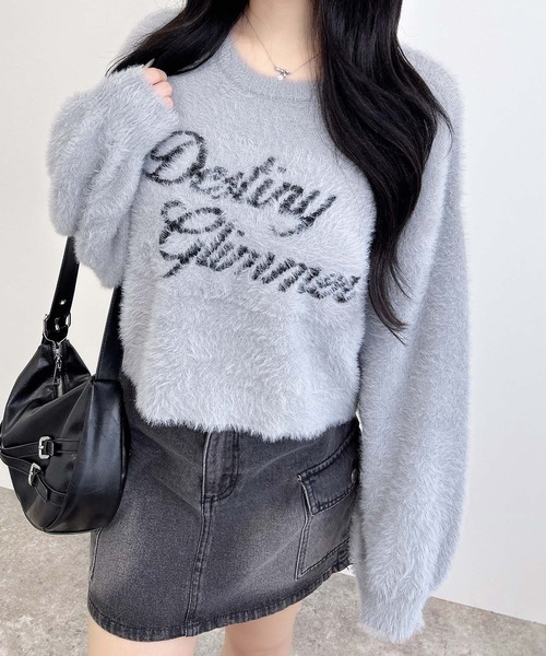 INGNI（イング）の「ショート丈フェザーロゴニット（ニット/セーター・レディース・ホワイト×ブラック/ブラック×ホワイト/ピンク系7/ライトグレー系6・M）」の21枚目の写真