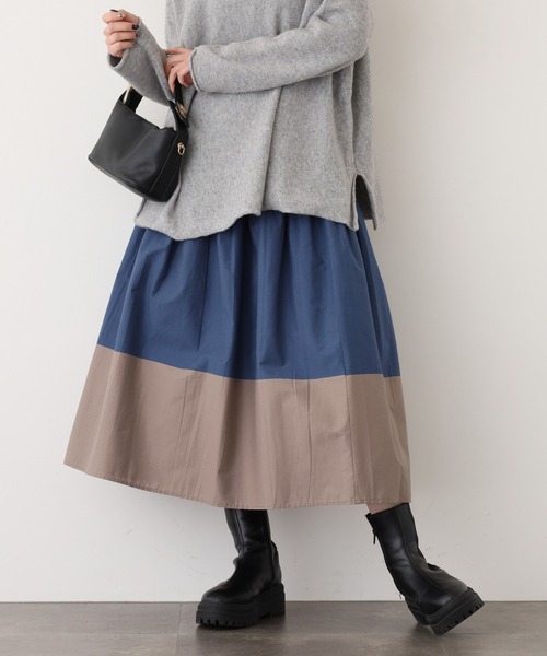 A.N.L（エーエヌエル　レーベル）の「A.N.L バイカラー配色×無地 リバーシブルスカート（スカート・レディース・グリーン/ブルー/ベージュ・38）」の3枚目の写真