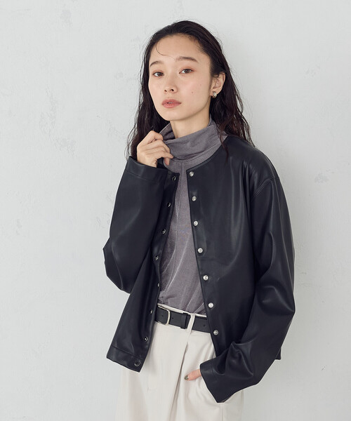 COMME CA ISM（コムサイズム）の「合成皮革 カーディガン / セットアップ対応（カーディガン/ボレロ・レディース・ブラウン/ブラック・MEDIUM/LARGE）」の2枚目の写真