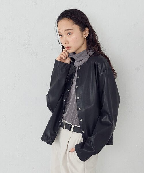 COMME CA ISM（コムサイズム）の「合成皮革 カーディガン / セットアップ対応（カーディガン/ボレロ・レディース・ブラウン/ブラック・MEDIUM/LARGE）」の8枚目の写真