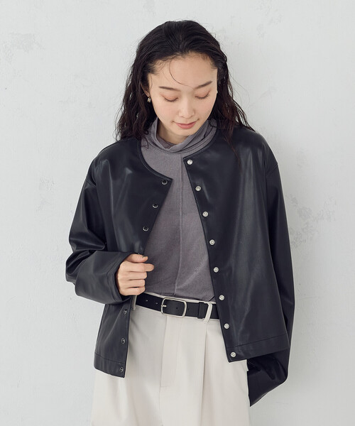 COMME CA ISM（コムサイズム）の「合成皮革 カーディガン / セットアップ対応（カーディガン/ボレロ・レディース・ブラウン/ブラック・MEDIUM/LARGE）」の4枚目の写真