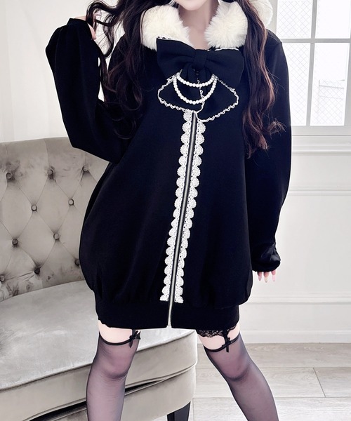 りぼんタイ＆ファー付きロングパーカー（パーカー）｜MA*RS