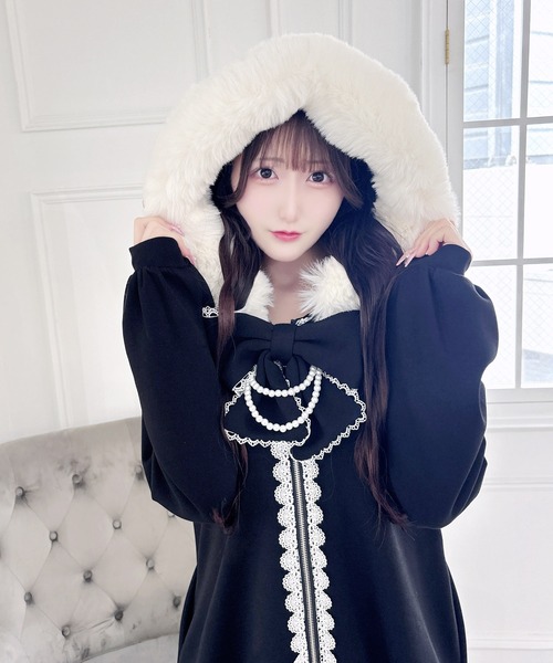 りぼんタイ＆ファー付きロングパーカー（パーカー）｜MA*RS