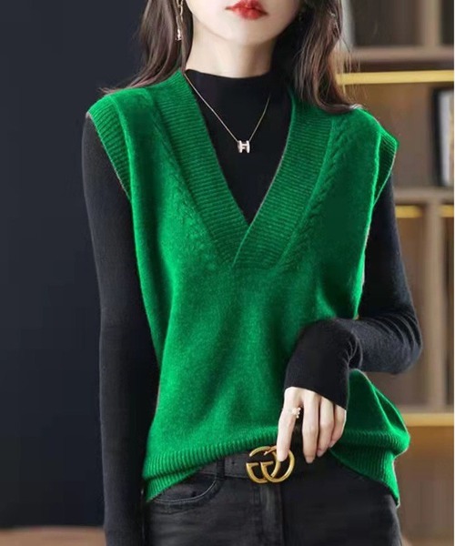 セール】ビビットカラー ニット ジレ（ベスト）｜BLANC FICELLE