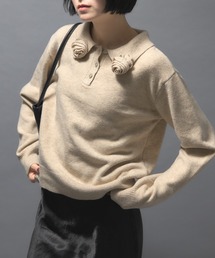 leimn | フラワーモチーフポロニット(ポロシャツ)