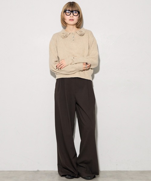 leimn（レイムン）の「フラワーモチーフポロニット（ポロシャツ・レディース・アイボリー/チャコールグレー・FREE）」の7枚目の写真