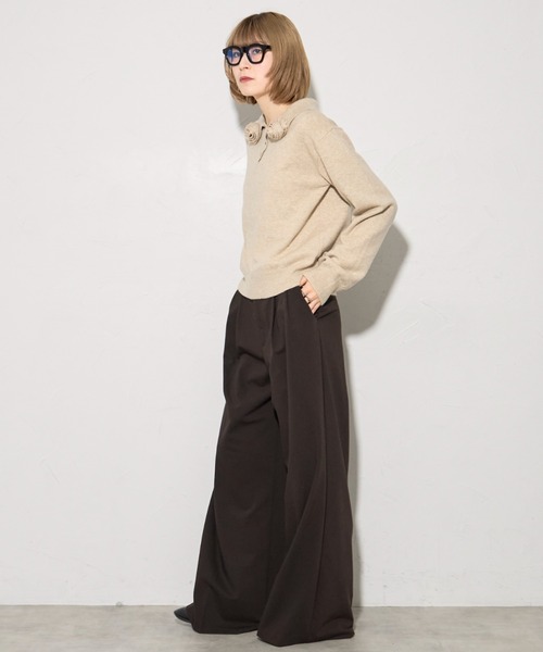 leimn（レイムン）の「フラワーモチーフポロニット（ポロシャツ・レディース・アイボリー/チャコールグレー・FREE）」の8枚目の写真