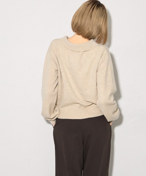 leimn（レイムン）の「フラワーモチーフポロニット（ポロシャツ・レディース・アイボリー/チャコールグレー・FREE）」の5枚目の写真