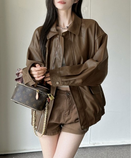 COELIE collab Ecoレザーヴィンテージブルゾン セール】ヴィンテージライクルーズエコレザーブルゾン（ブルゾン