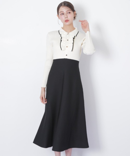 JILL by JILL STUART（ジルバイジルスチュアート）の「◇フリルポロニットワンピース（ワンピース・レディース・グレー/ブラック/ホワイト・FREE）」の2枚目の写真