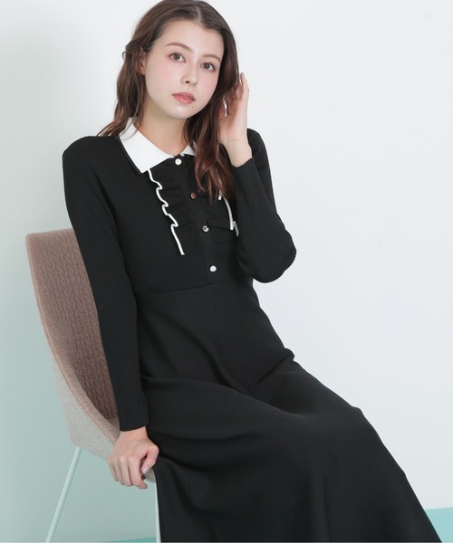 JILL by JILL STUART（ジルバイジルスチュアート）の「◇フリルポロニットワンピース（ワンピース・レディース・グレー/ブラック/ホワイト・FREE）」の22枚目の写真